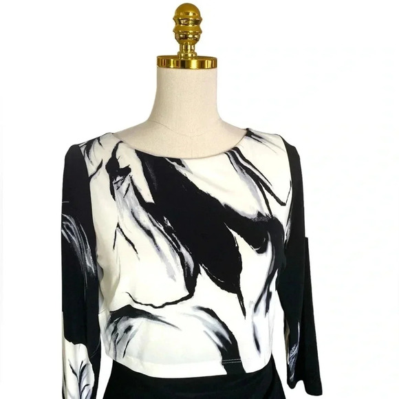 RALPH LAUREN Women’s Black White Floral Top 3/4 Sleeve Office Siren Dress Sz 6P - Picture 7 of 9